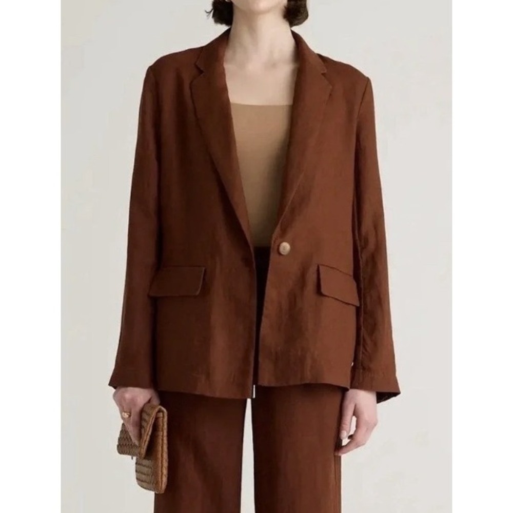 Quince 100% European Linen One Button Blazer Brown Women Large KDW01